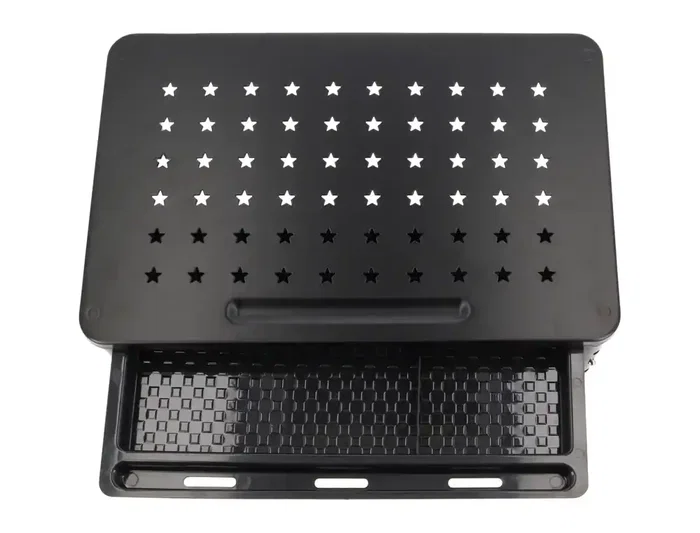 Q-Connect Soporte Metálico para Monitor Regulable en Altura con Bandeja de Organización, 370 x 235 x 145 mm, Color Gris