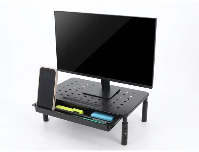 Q-connect Soporte para monitor metálico regulable en altura con bandeja