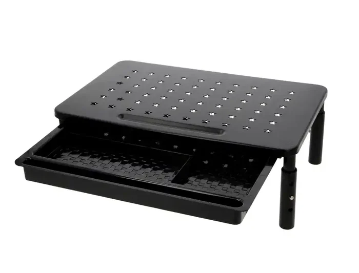 Q-Connect Soporte Metálico para Monitor Regulable en Altura con Bandeja de Organización, 370 x 235 x 145 mm, Color Gris