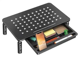 Q-Connect Soporte Metálico para Monitor Regulable en Altura con Bandeja de Organización, 370 x 235 x 145 mm, Color Gris