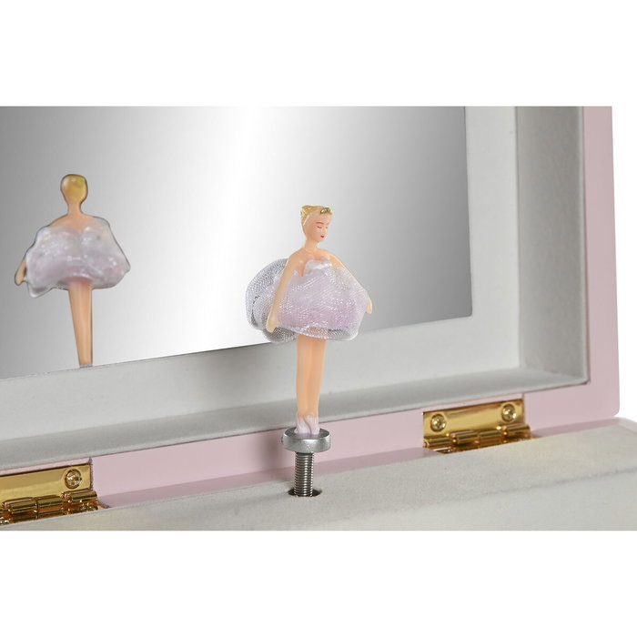 DKD Home Decor Joyero Musical de Madera y Espejo Rosa 21x15x10 cm