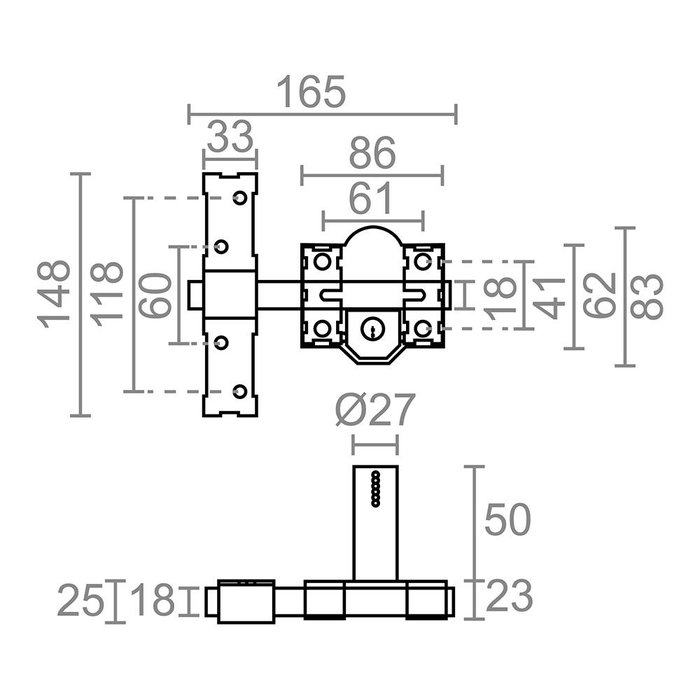 Micel Cerrojo de Sobreponer CRR13, 86L/50 mm, para Puerta, Acero, Reversible, con 3 Llaves de Serreta, Acabado Pintado en Color Gris