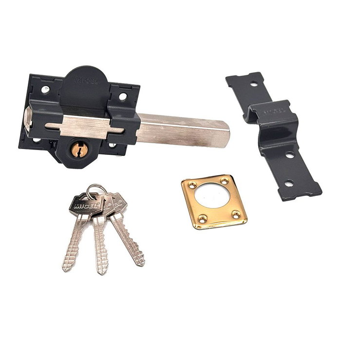 Micel Cerrojo de Sobreponer CRR13, 86L/50 mm, para Puerta, Acero, Reversible, con 3 Llaves de Serreta, Acabado Pintado en Color Gris