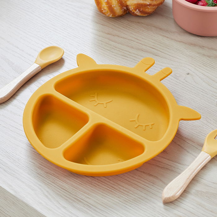 Tom et Zoe Plato Silicona Jirafa Amarilla con 3 Compartimentos para Bebé Ø 20 cm