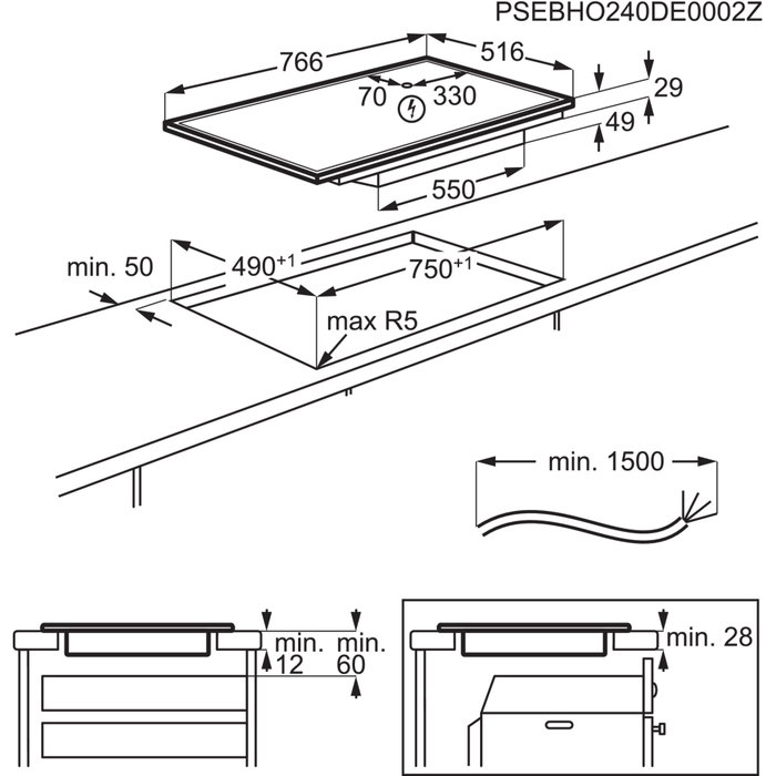 AEG TO84IA0CXB Placa de Inducción Autark de 80 cm