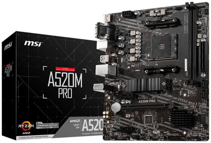 MSI Placa Base A520M PRO AMD A520 Socket AM4 Micro ATX DDR4 para AMD Ryzen 3000 Series