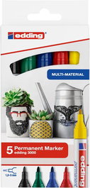 Marcador Permanente Edding 3000 Conico Colores Basicos Estuche De 5 (Negro, Rojo, Azul, Verde, Amarillo)