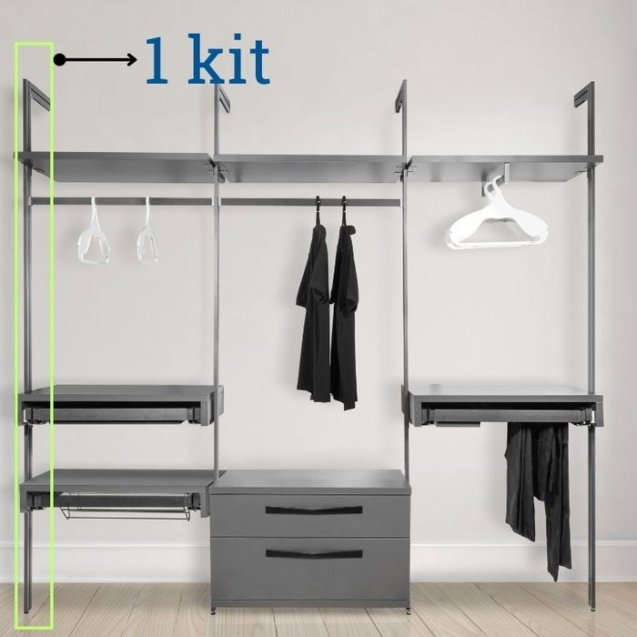 Herrajes Alk Kit Perfilería para Vestidores Modelo Seven Acabado Grafito Modular, Compatible Tiras LED 8mm, Perfiles 2.30m + 38.6cm