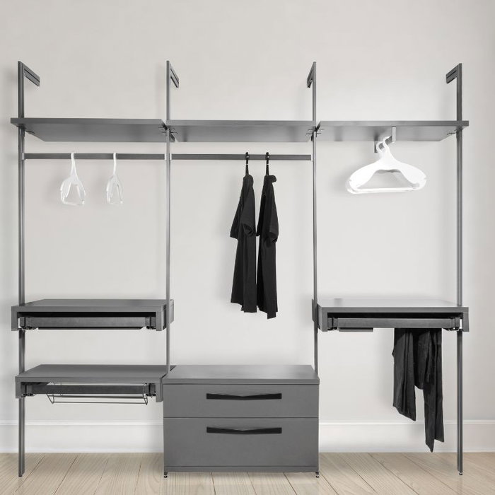 Herrajes Alk Kit Perfilería para Vestidores Modelo Seven Acabado Grafito Modular, Compatible Tiras LED 8mm, Perfiles 2.30m + 38.6cm