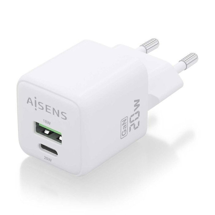 Aisens Cargador GaN 20W Blanco con USB-C PD3.0 y USB-A QC3.0 Aisens Cargador GaN 20W Blanco con USB-C PD3.0 y USB-A QC3.0