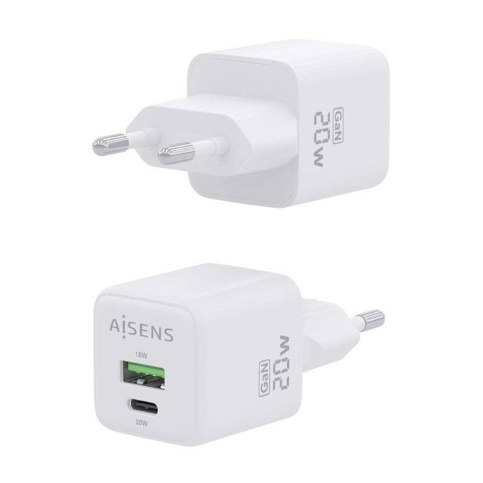 Aisens Cargador GaN 20W Blanco con USB-C PD3.0 y USB-A QC3.0 Aisens Cargador GaN 20W Blanco con USB-C PD3.0 y USB-A QC3.0
