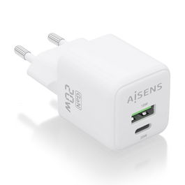 AISENS - CARGADOR GaN 20W, 1xUSB-C PD3.0 QC4.0, 1xUSB-A QC3.0, BLANCO