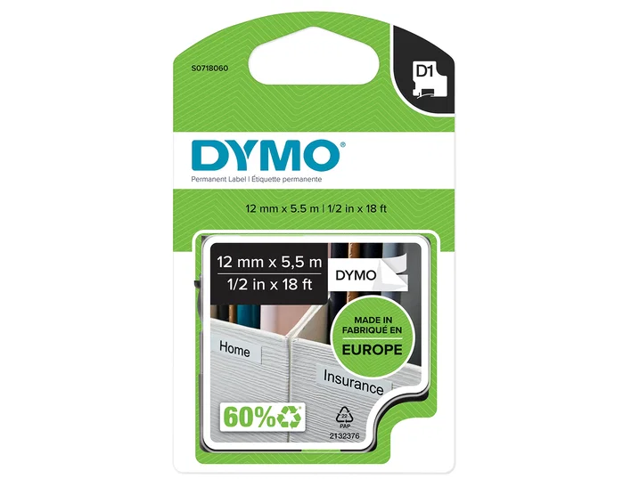 Dymo Cinta D1 de Poliéster Negro sobre Blanco 12mm x 5,5m Dymo Cinta D1 de Poliéster Negro sobre Blanco 12mm x 5,5m