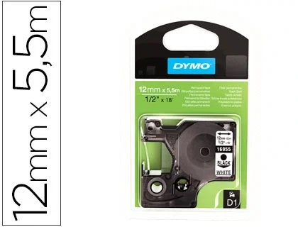 Dymo Cinta D1 12mm x 5,5m Negro sobre Blanco Poliéster Permanente