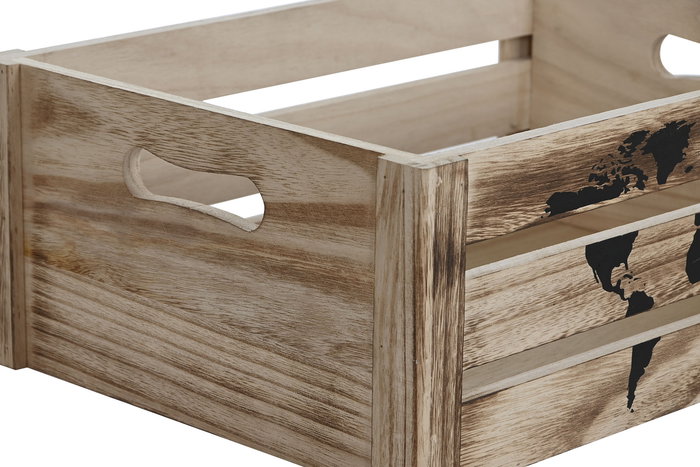 DKD Home Decor Set de 5 Cajas Decorativas Shabby Mapamundi Marrón Negro Madera Paulownia 28 x 14.5 x 39 cm
