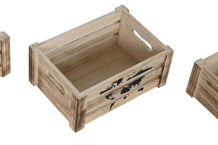 DKD Home Decor Set de 5 Cajas Decorativas Shabby Mapamundi Marrón Negro Madera Paulownia 28 x 14.5 x 39 cm