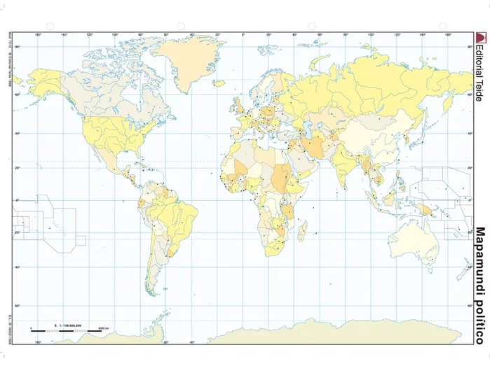 Teide Mapa Mudo Color Din A4 Planisferio Político 210 x 297 mm Teide Mapa Mudo Color Din A4 Planisferio Político 210 x 297 mm