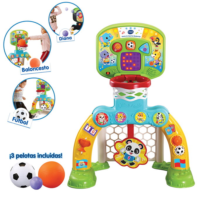 V-Tech Centro De Deportes Basket-Gol 80-533522 | Fútbol, Baloncesto y Diana para Niños con Marcador Electrónico