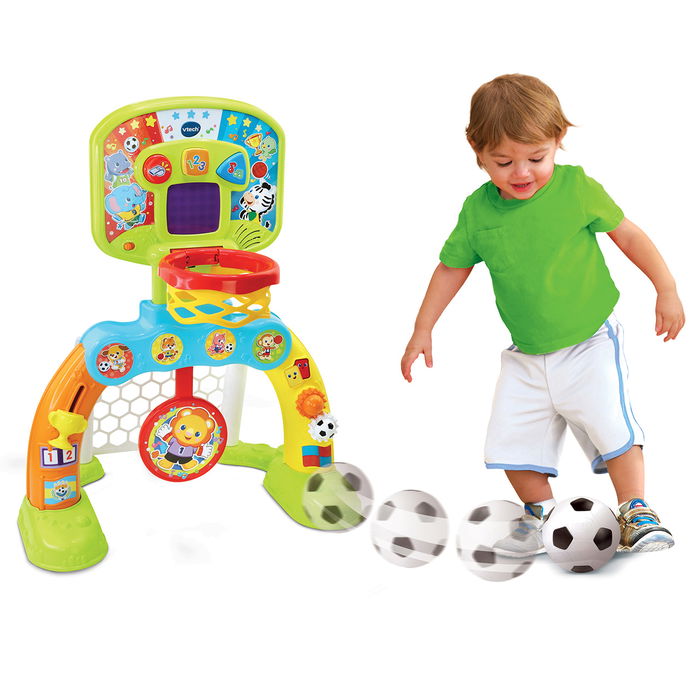 V-Tech Centro De Deportes Basket-Gol 80-533522 | Fútbol, Baloncesto y Diana para Niños con Marcador Electrónico