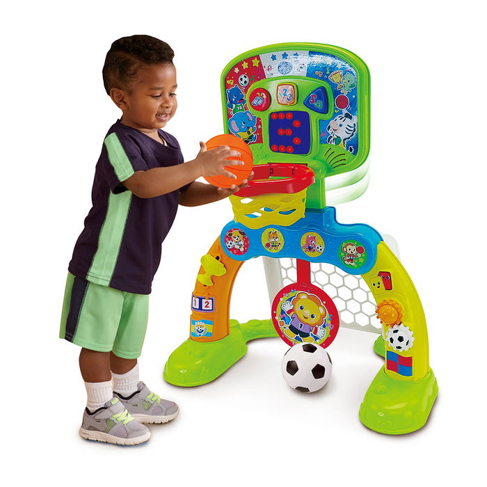 V-Tech Centro De Deportes Basket-Gol 80-533522 | Fútbol, Baloncesto y Diana para Niños con Marcador Electrónico