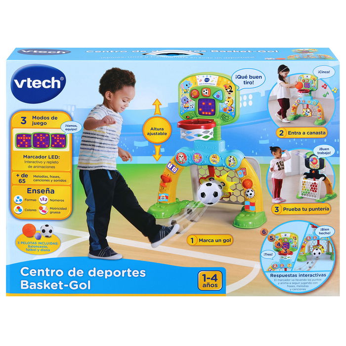 V-Tech Centro De Deportes Basket-Gol 80-533522 | Fútbol, Baloncesto y Diana para Niños con Marcador Electrónico