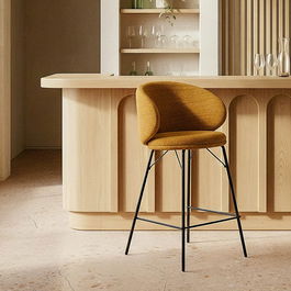 Taburete Mostaza Tejido-Metal Salón 46,50 X 46,50 X 90 cm (Set de 2)