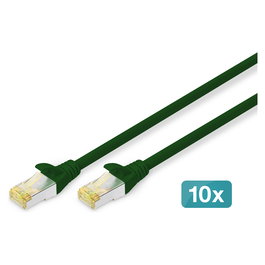 Digitus Pack 10 Cables de Red Ethernet CAT 6A S/FTP 3 Metros, Patch Cord 26/7 AWG Cobre, Verde, 500 MHz, RJ-45 Macho, Ideal para 10/100/1000Base-T(X)