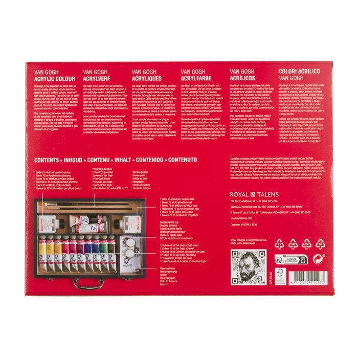 Van Gogh Caja XL para principiantes con pinturas acrílicas y accesorios