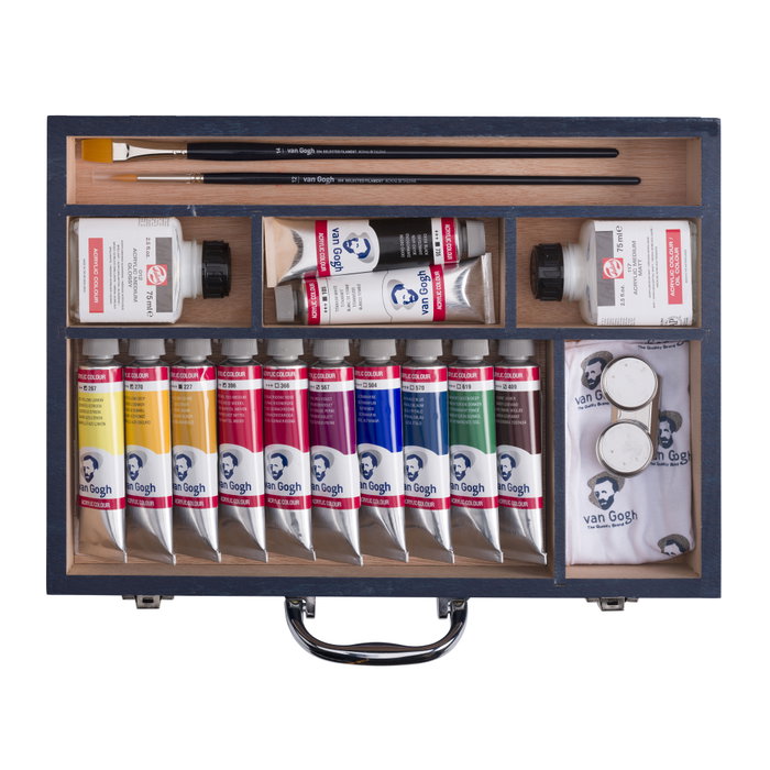 Van Gogh Caja XL para principiantes con pinturas acrílicas y accesorios