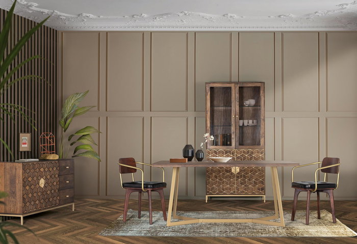 GINER Y COLOMER Mesa de Comedor de Madera de Mango con Patas Doradas 170x90 cm