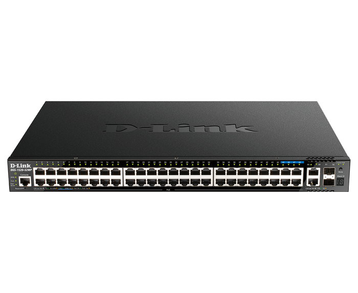 D-Link DGS-1520-52MP Switch Gestionado L3 Apilable con 44 Puertos Giga PoE (370W), 4 Puertos 2.5G PoE, 2 Puertos 10G y 2 Puertos SFP+ 10G - Montaje Rack 1U