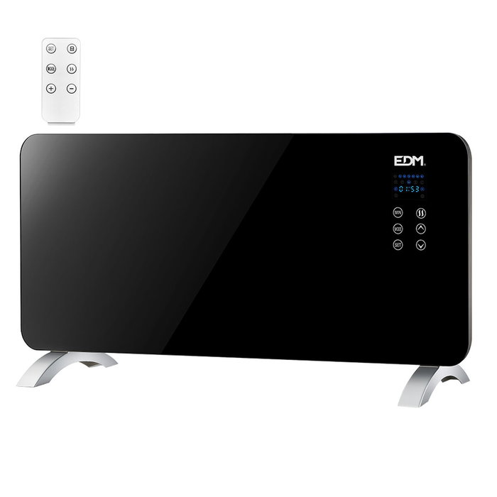 Edm Convector Placa de Cristal 2000 W Negro con Termostato y Programador IP24 Edm Convector Placa de Cristal 2000 W Negro con Termostato y Programador IP24