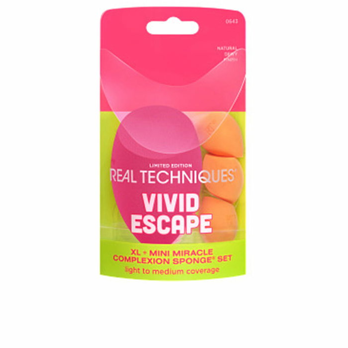 Real Techniques Set de Esponjas Vivid Escape XL + Mini Miracle Complexion 4 pz Real Techniques Set de Esponjas Vivid Escape XL + Mini Miracle Complexion 4 pz