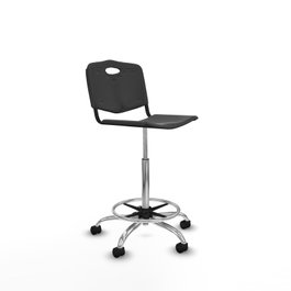 Taburete Robledo con mecanismo Giratorio de PVC color Negro. Equipado con Base cromada, Sin brazos y Ruedas de nailon 50 mm