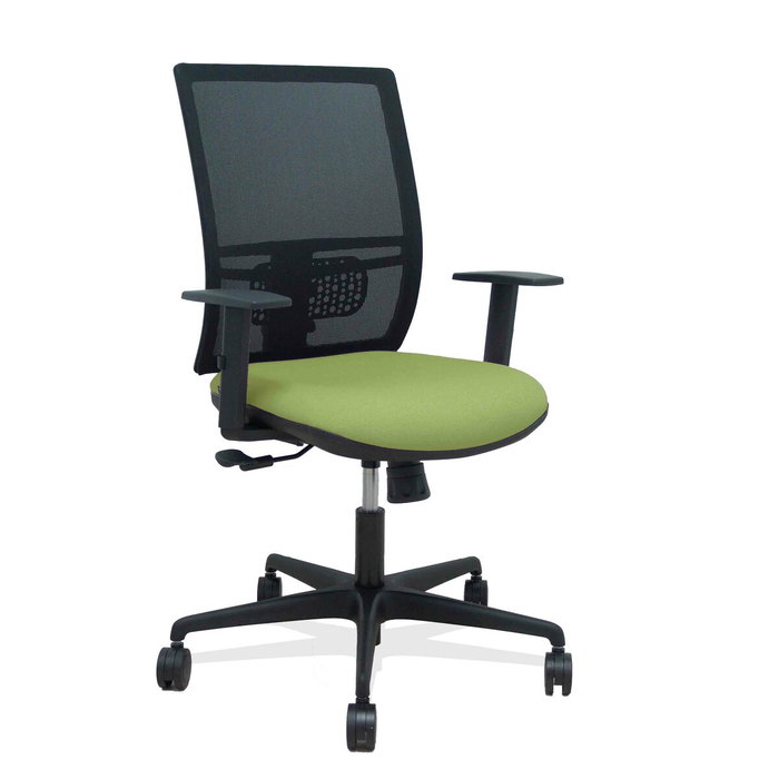 PIQUERAS Y CRESPO Silla Yunquera con Mecanismo Sincro, Malla Negra y Asiento Verde Oliva