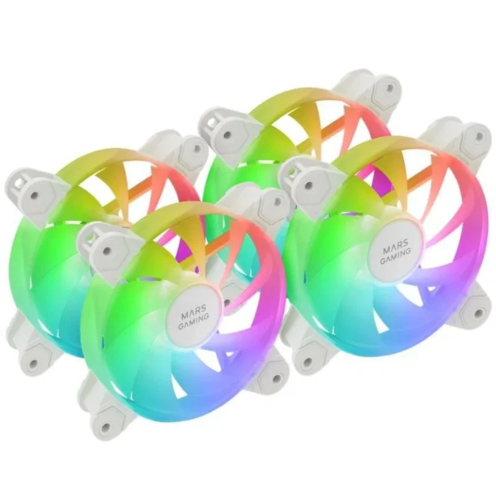 Mars Gaming MF-4A Kit de 4 Ventiladores para PC ARGB 120mm Blanco - Iluminación 360°, Compatible con Aura Sync, Mystic Light, RGB Fusion, Tecnología FDB Silenciosa