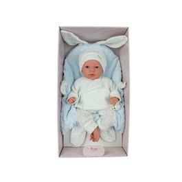 Muñecas Arias - Muñeca Andie 40 cm con Cojín, Ojos Durmientes y Lloro Magnético, Azul, Incluye Pilas