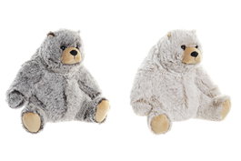 DKD Home Decor Set de 2 Peluches de Oso Beige y Gris (23x17x22 cm) de Poliéster