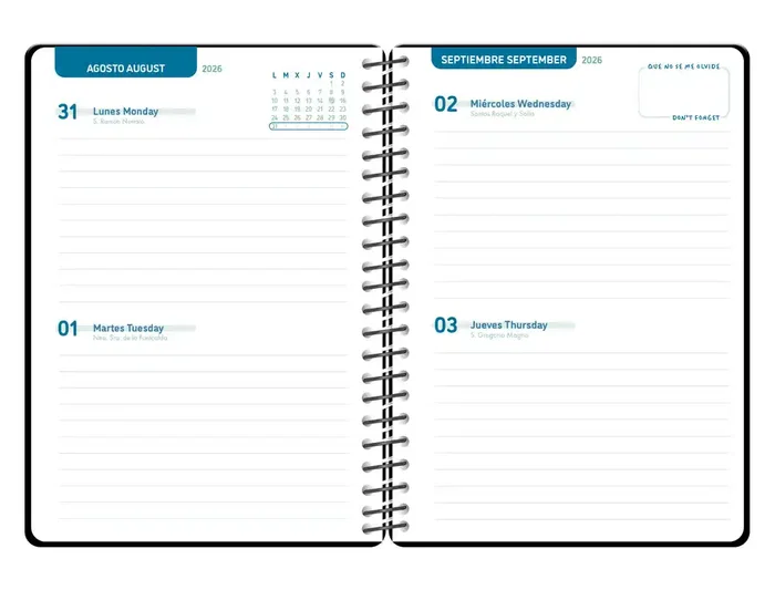 Liderpapel - Agenda Escolar Espiral Classic 2026-2027, Dos Días por Página, Tamaño A5, Interior Bilingüe, Negro
