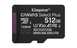 Kingston Memory microSDXC 512GB UHS-I SDCS3/512GBSP para almacenamiento