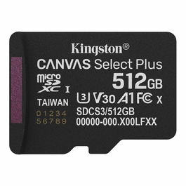 Kingston Canvas Select Plus microSDXC 512GB - Tarjeta de memoria Clase 10, UHS-I, A1, velocidad hasta 150 MB/s