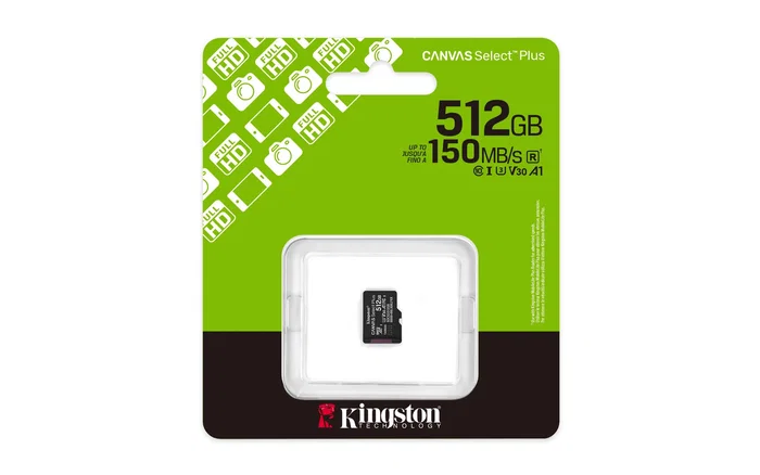 Kingston Canvas Select Plus MicroSDXC 512GB Tarjeta de Memoria UHS-I Clase 10 Velocidad Lectura 150 MB/s A1 V30 Gen3 para Android