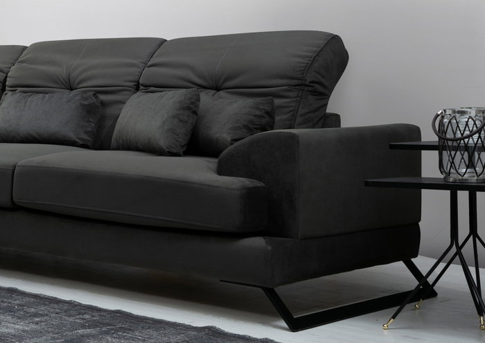 Atelier Del Sofa Sofá Esquinero Left (Chl+3R) Antracita 308x190cm, Comodidad y Estilo con Respaldo Ajustable y Patas Metálicas