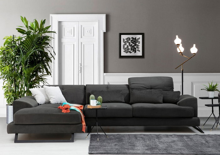 Atelier Del Sofa Sofá Esquinero Left (Chl+3R) Antracita 308x190cm, Comodidad y Estilo con Respaldo Ajustable y Patas Metálicas