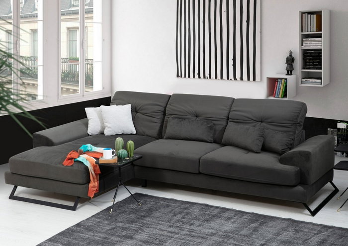 Atelier Del Sofa Sofá Esquinero Left (Chl+3R) Antracita 308x190cm, Comodidad y Estilo con Respaldo Ajustable y Patas Metálicas