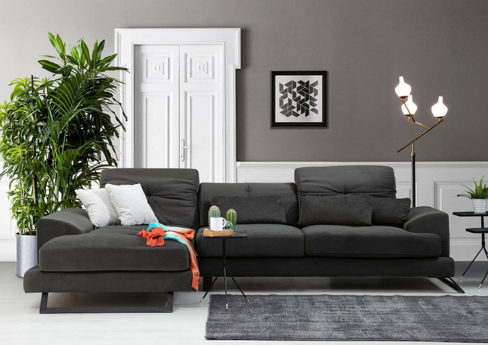 Atelier Del Sofa Sofá Esquinero Left (Chl+3R) Antracita 308x190cm, Comodidad y Estilo con Respaldo Ajustable y Patas Metálicas