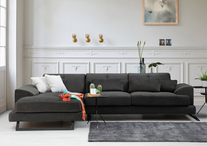 Atelier Del Sofa Sofá Esquinero Left (Chl+3R) Antracita 308x190cm, Comodidad y Estilo con Respaldo Ajustable y Patas Metálicas