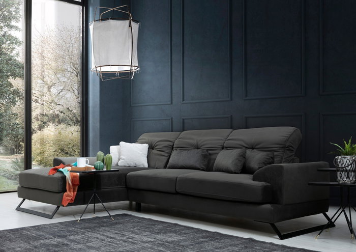 Atelier Del Sofa Sofá Esquinero Left (Chl+3R) Antracita 308x190cm, Comodidad y Estilo con Respaldo Ajustable y Patas Metálicas