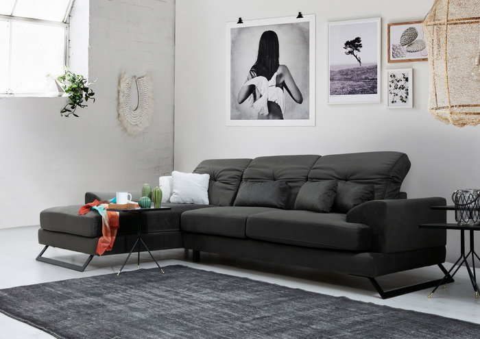 Atelier Del Sofa Sofá Esquinero Left (Chl+3R) Antracita 308x190cm, Comodidad y Estilo con Respaldo Ajustable y Patas Metálicas