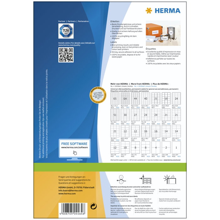Herma Etiquetas Premium Blancas 70x37 mm A4 100 Hojas